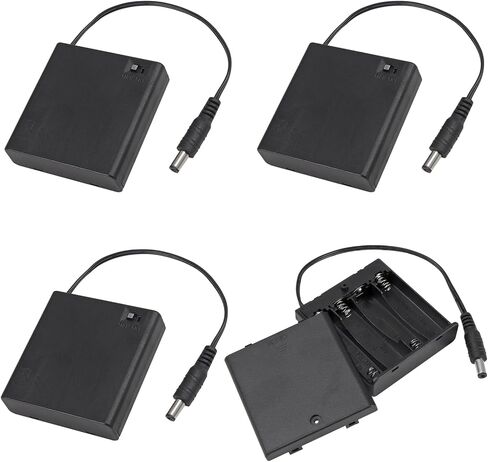 4PCS 4 AA Battery Holder with Switch 6V Battery Case Box Holder with Cover 4X 1.5V AA Battery Storage Box with DC 5.5x2.1mm Male Connector in Saudi Arabia