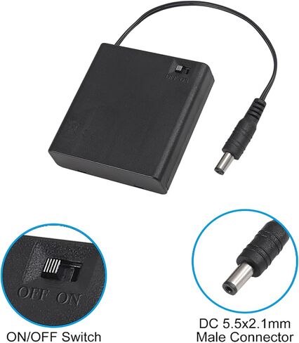 4PCS 4 AA Battery Holder with Switch 6V Battery Case Box Holder with Cover 4X 1.5V AA Battery Storage Box with DC 5.5x2.1mm Male Connector in Saudi Arabia