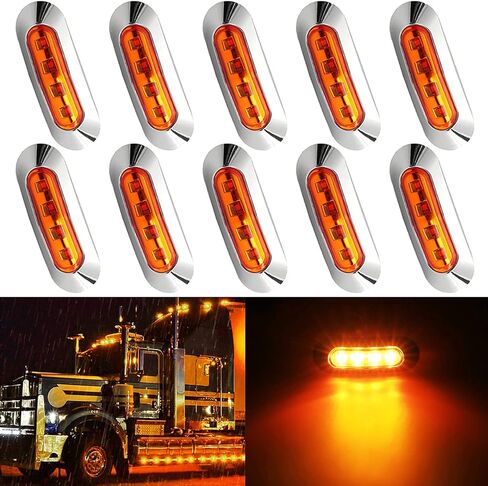 10 عبوات من مصابيح العنبر DC 12V 24V محكمة الغلق مقاومة للماء 4 مصابيح LED للعلامات الجانبية الأمامية والخلفية ومؤشرات إشارة الانعطاف مع إطار من الكروم عالمي للسيارات والحافلات والشاحنات والمقطورات والمزيد in Kuwait