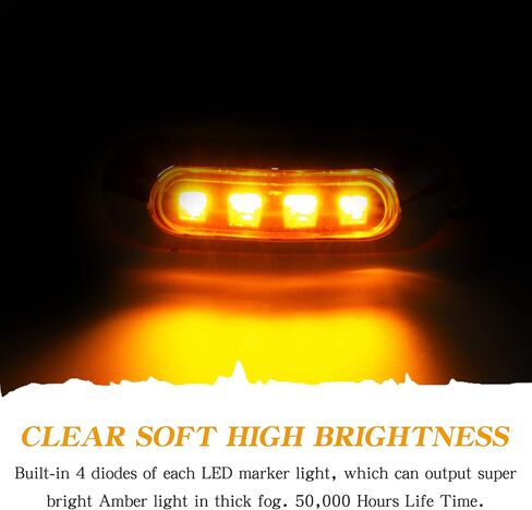 10 عبوات من مصابيح العنبر DC 12V 24V محكمة الغلق مقاومة للماء 4 مصابيح LED للعلامات الجانبية الأمامية والخلفية ومؤشرات إشارة الانعطاف مع إطار من الكروم عالمي للسيارات والحافلات والشاحنات والمقطورات والمزيد in Kuwait