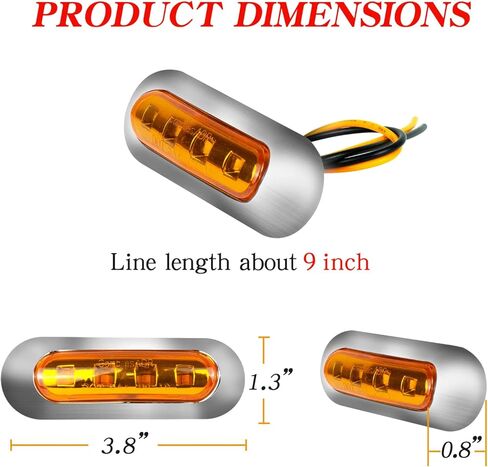 10 عبوات من مصابيح العنبر DC 12V 24V محكمة الغلق مقاومة للماء 4 مصابيح LED للعلامات الجانبية الأمامية والخلفية ومؤشرات إشارة الانعطاف مع إطار من الكروم عالمي للسيارات والحافلات والشاحنات والمقطورات والمزيد in Kuwait