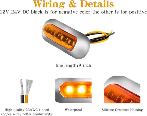 10 عبوات من مصابيح العنبر DC 12V 24V محكمة الغلق مقاومة للماء 4 مصابيح LED للعلامات الجانبية الأمامية والخلفية ومؤشرات إشارة الانعطاف مع إطار من الكروم عالمي للسيارات والحافلات والشاحنات والمقطورات والمزيد in Kuwait