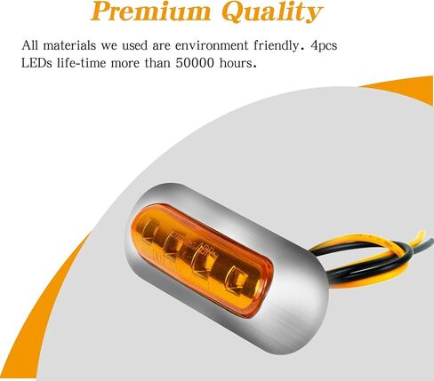 10 عبوات من مصابيح العنبر DC 12V 24V محكمة الغلق مقاومة للماء 4 مصابيح LED للعلامات الجانبية الأمامية والخلفية ومؤشرات إشارة الانعطاف مع إطار من الكروم عالمي للسيارات والحافلات والشاحنات والمقطورات والمزيد in Kuwait