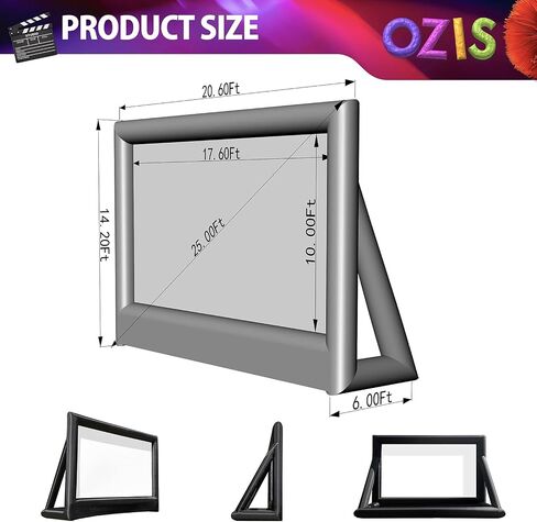OZIS 25Ft Inflatable Outdoor and Indoor Movie Projector Screen - Blow up Mega Cinema Theater Projector Screen with 450W Blower - Supports Front and Rear Projection - for Backyard Party Barbecue Travel in Saudi Arabia