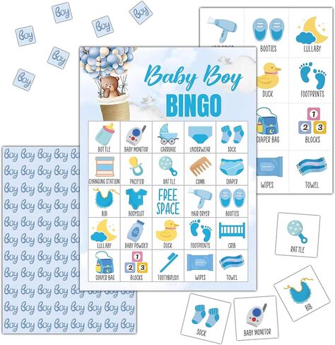 Bear Baby Shower Bingo Cards, Bearly Wait Baby Shower Games, Blue Bear Balloon Baby Shower Bingo Games, 24 Player Bingo Game Sets For Baby Shower, Gender Reveal Party, Outdoor Indoor Games, A003 in Saudi Arabia