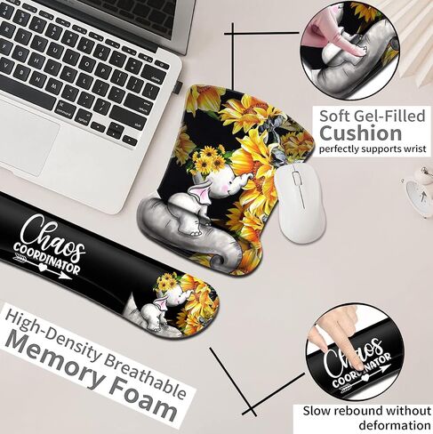 Mouse Pad with Wrist Support, Ergonomic Gel Mouse Pad Beautiful Flowers,Non-Slip Durable, Memory Foam Keyboard Wrist Rest, Suitable for Office Typing Games, Pink Hyacinths on Wood Panel in Saudi Arabia