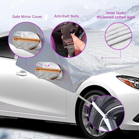 1 PC Car Windproof Guard, Windshield Sunshade Cover, 93.7" x 66.53" Snow Cover, Thick Automotive Protection Cover, Frost Cover, Universal for Most Cars, Trucks, SUVs (Silver) in Saudi Arabia