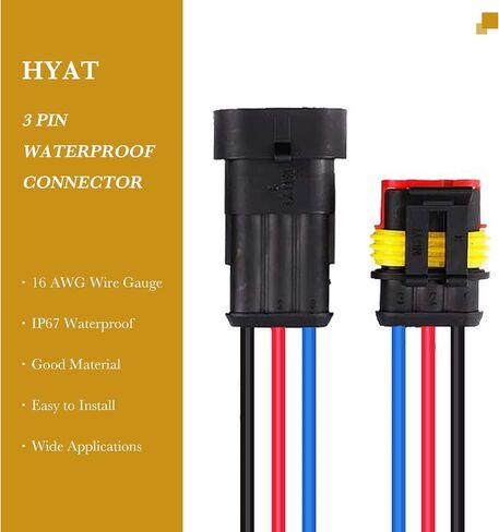 16AWG 3 دبوس التوصيل موصل مقاوم للماء، الذكور والإناث طريقة السيارات موصلات الأسلاك الكهربائية تسخير مناسبة للسيارة، شاحنة، قارب، دراجة نارية، دراجة ثلاثية العجلات، قافلة، البحرية، الموصلية العالية- 3 حزمة in Kuwait