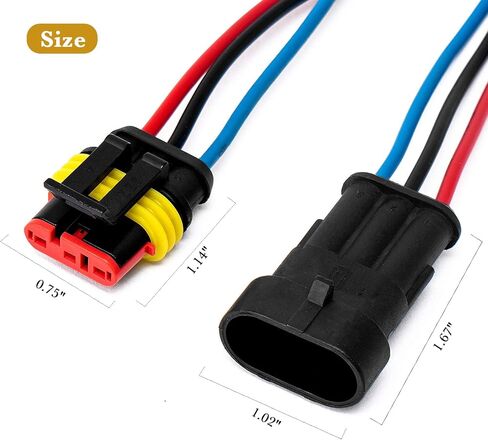 16AWG 3 دبوس التوصيل موصل مقاوم للماء، الذكور والإناث طريقة السيارات موصلات الأسلاك الكهربائية تسخير مناسبة للسيارة، شاحنة، قارب، دراجة نارية، دراجة ثلاثية العجلات، قافلة، البحرية، الموصلية العالية- 3 حزمة in Kuwait