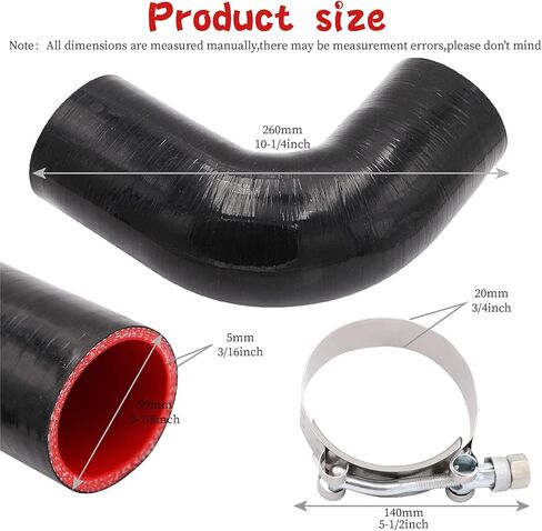 خرطوم سيليكون عالمي 3 بوصة (76 مم) 4 طبقات 90 درجة للكوع المخفض لأنابيب التوربو/المبرد الداخلي/أنابيب السحب، الطول 102 مم، السمك 5 مم مع مشبكين على شكل حرف T in Kuwait