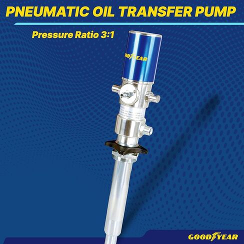 Goodyear Oil Transfer Pump Air Operated Pneumatic 3.1GPM / 12LPM PRO Heavy Duty Double Action 3:1 Fast High Flow Rate for SAE130 Oils/Fluids (NOT for Gasoline or Diesel) in Saudi Arabia