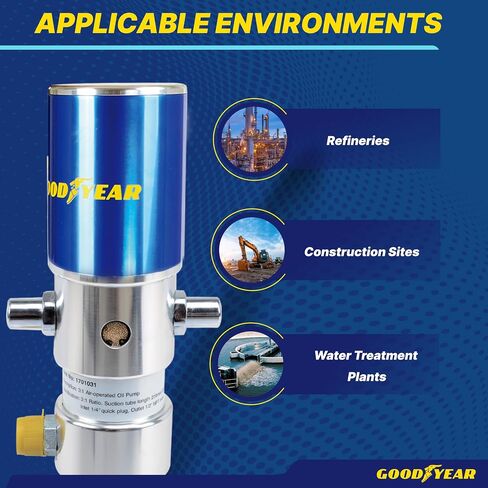 Goodyear Oil Transfer Pump Air Operated Pneumatic 3.1GPM / 12LPM PRO Heavy Duty Double Action 3:1 Fast High Flow Rate for SAE130 Oils/Fluids (NOT for Gasoline or Diesel) in Saudi Arabia