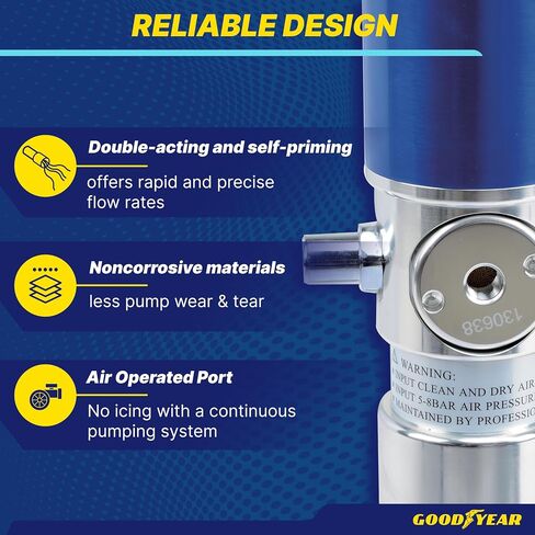Goodyear Oil Transfer Pump Air Operated Pneumatic 3.1GPM / 12LPM PRO Heavy Duty Double Action 3:1 Fast High Flow Rate for SAE130 Oils/Fluids (NOT for Gasoline or Diesel) in Saudi Arabia