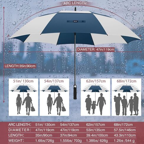 Golf Umbrella Windproof 51/54/62/68 Inch - Extra Large Golf Umbrellas Automatic - Oversized Heavy Duty Umbrella Double Canopy - Golf Push Cart Umbrella for Mens Women in Saudi Arabia