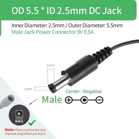 Security-01 DC 9V 0.5A محول إمداد الطاقة، قابس 5.5 مم × 2.1 مم، مركز سلبي، لدواسات المؤثرات، الطبل، وحدة التحكم DJ، لوحات مفاتيح البيانو، صانعي الملصقات والمزيد، سلك 6.8FT، مدرج في قائمة UL in Kuwait