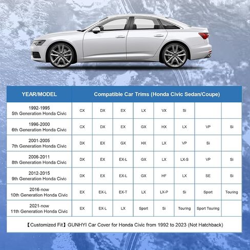 غطاء سيارة Honda مناسب خصيصًا لسيارة Honda Civic مقاوم للماء في جميع الأحوال الجوية، غطاء خارجي كامل خفيف الوزن للسيارات في الهواء الطلق من أشعة الشمس فوق البنفسجية والمطر والغبار والثلج والرياح. in Saudi Arabia
