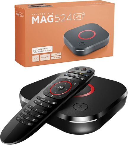 جهاز فك التشفير Raxxio MAG524w3 Linux 4.9، Amlogic S905X2، 4K 60 إطارًا في الثانية، ذاكرة وصول عشوائي DDR3 سعة 1 جيجابايت، ذاكرة فلاش 4 جيجابايت، ثنائي النطاق 2.4G/5G 2T2R ac WiFi، USB 2.0 و3.0 مع كابل HDMI وجهاز تحكم عن بعد in Kuwait