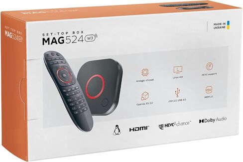 جهاز فك التشفير Raxxio MAG524w3 Linux 4.9، Amlogic S905X2، 4K 60 إطارًا في الثانية، ذاكرة وصول عشوائي DDR3 سعة 1 جيجابايت، ذاكرة فلاش 4 جيجابايت، ثنائي النطاق 2.4G/5G 2T2R ac WiFi، USB 2.0 و3.0 مع كابل HDMI وجهاز تحكم عن بعد in Kuwait