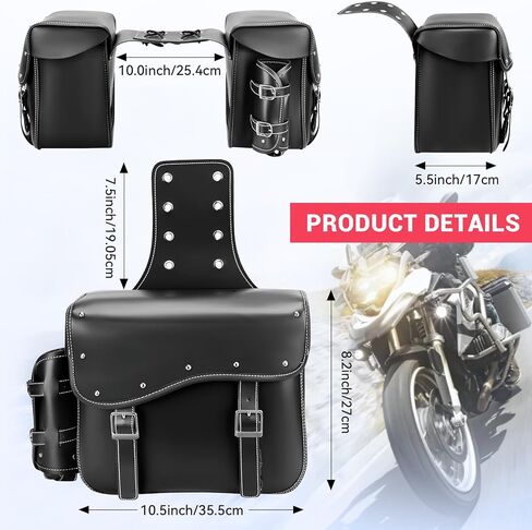 حقائب سرج للدراجات النارية من Ytonet، سعة كبيرة 30 لتر مع حامل زجاجات لأكياس المشروبات، حقائب سرج من جلد البولي يوريثان مقاومة للماء، زوج واحد، أسود in Kuwait