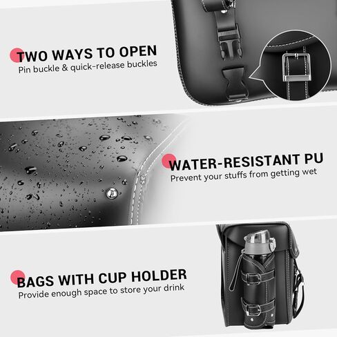 حقائب سرج للدراجات النارية من Ytonet، سعة كبيرة 30 لتر مع حامل زجاجات لأكياس المشروبات، حقائب سرج من جلد البولي يوريثان مقاومة للماء، زوج واحد، أسود in Kuwait