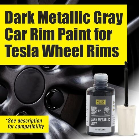 طلاء حافة السيارة باللون الرمادي المعدني الداكن من Mission Automotive لجنوط عجلات Tesla Model S 19 Aero ونموذج 3 18 - يمتزج الطلاء اللمسي جيدًا - سهل التطبيق - طلاء عجلة Aero المقاوم - إصلاح العجلات المعدنية in Kuwait