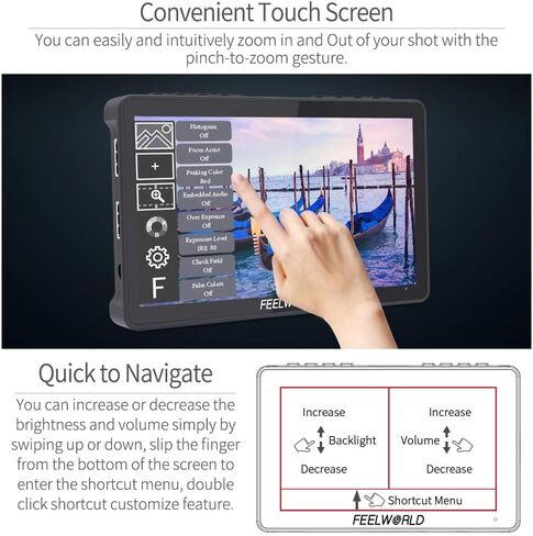FEELWORLD F5 Pro V4 Camera Monitor 6 Inch Touch Screen with 3D LUT IPS 1920x1080 4K HDMI Monitor Input Output 5V Type-c Input Tilt Arm in Saudi Arabia
