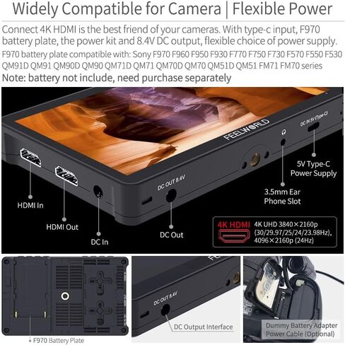 FEELWORLD F5 Pro V4 Camera Monitor 6 Inch Touch Screen with 3D LUT IPS 1920x1080 4K HDMI Monitor Input Output 5V Type-c Input Tilt Arm in Saudi Arabia
