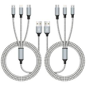 Multi Charging Cable(2Pack 4FT), Nylon Braided 3 in 1 Universal Phone Charger Fast Charging with Type-C/Micro USB and IP Port, Compatible with Most Cell Phones（Blue）