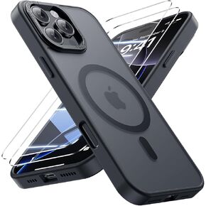 for iPhone 16 Pro Case with 2X Screen Protectors [Compatible with MagSafe] Military Grade Drop Protection Skin Feeling Back Cover Shockproof Slim Fit iPhone 16 Pro Phone Case 6.3 inch,Black