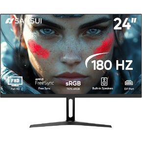 SANSUI 180Hz Monitor 24 inch PC, Computer Monitor FHD 1080p, Display Port with Built-in Speakers sRGB 110% Adaptive Sync, HDMIx2 Ports VESA Compatible Tilt Adjustable,Black
