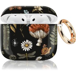 Cute Case Cover Compatible with AirPods 4th Generation 2024, Shockproof for Women & Girls with Golden Round Buckle – Protective, Anti-Drop Design(Cute Mushroom)