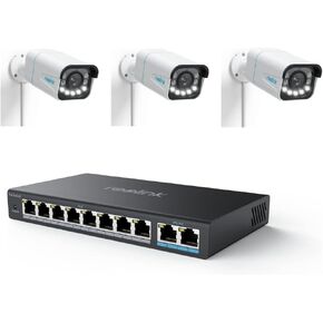 REOLINK 4K PoE Security Camera System for Outdoor Home Surveillance - 5X Optical Zoom, Motion Spotlights, Smart Human/Vehicle Detection, 3X RLC-811A Bundle With 8-Port PoE Switch