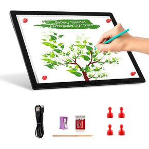 لوحة إضاءة تعمل بالبطارية اللاسلكية مقاس A4، صندوق إضاءة TOHETO للتتبع، سطوع خافت، لوحة إضاءة LED قابلة لإعادة الشحن، لوحة نسخ لاسلكية محمولة للفنان رسم رسم عرض الأشعة السينية (أبيض) in Kuwait