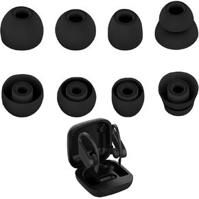 Silicone Tips Replacement Earbuds Tips for Beats Powerbeats Pro Ear Tips Eartip Fit in The Charging Case Ear Covers, S/M/L, Double Flange, 4 Pairs, Black