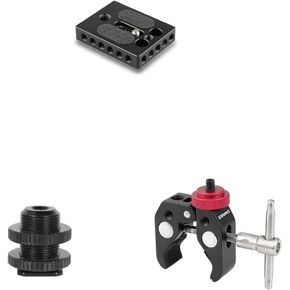 CAMVATE Camera Baseplate with 1/4" & 3/8" Thread Hole + 5/8"-27 Male Threaded + Super Clamp