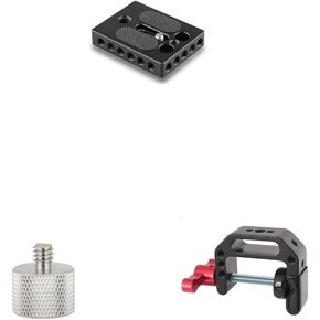 CAMVATE Camera Baseplate with 1/4" & 3/8" Thread Hole + 1/4"-20 Male to 5/8"-27 Female + C-Clamp