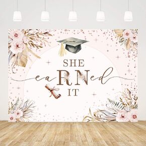 7x5ft Congrats Nurse Graduation Backdrop She Earned It Photography Background Boho Pink Nurse Graduation Class of 2025 RN Graduate Party Decorations Banner Photo Studio Props