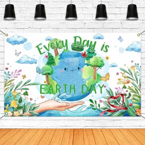 Mocsicka Earth Day Banner Earth Day Party Decorations Banner Every Day is Earth Day Backdrop Happy Earth Day Party Backdrops Natural Environmental Party Backdrop (Green, 70.8x43.3 inch)