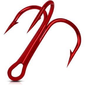 OROOTL Fishing Treble Hooks High Carbon Steel Red Treble Fishing Hooks Strong Sharp Round Bend Triple Fishing Hooks for Freshwater and Saltwater Size 2 4 6 8 10 12 14 1/0