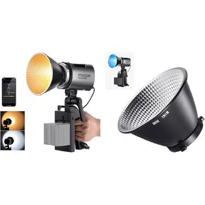NEEWER MS60B LED Video Light, 65W Metal Mini Compact COB Continuous Output Lighting Spotlight 2700K-6500K 40000lux@1m CRI 97+/TLCI 98+ 12 Effects PWM Dimming, Bowens Mount, Reflector Diffuser Included