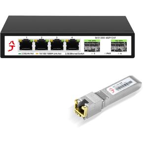 4 Port 2.5G Unmanaged Ethernet Switch with 10GBase-T Transceiver, 2.5 Gigabit Network Switch, Plug & Play, Metal Housing, Desktop/Wall-Mount