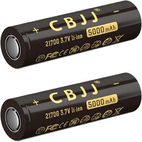 21700 Rechargeable Battery, 3.7 Volt 21700 Battery 5000mAh Flat Top 21700 Li-ion Battery for Flashlight (2 Pack, Black)