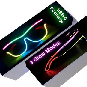 GS GLOWSEEN Light Up Shutter Glasses Sound Reactive - USB Rechargeable Rave Glasses - Black