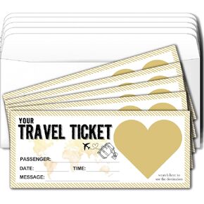 Eronm 5 Set Travel Ticket Surprise Scratch Card, Surprise Destination Revealed Card, 3 x 8 Inches Scratch off Cards, Travel Gift Cards for Birthdays, Holidays, Weddings and Anniversaries(Pink)-A27