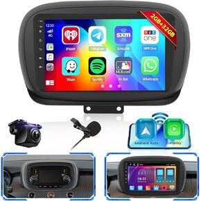 for Fiat 500X 2014-2020 Android Car Stereo 9" Touch Screen with Wireless Carplay Android Auto, Radio Dash Kit GPS Navigation WiFi Bluetooth SWC Mirror Link, Mic Backup Camera