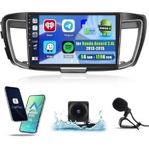8Core 6+128G Car Stereo for Honda Accord 2.4L 2013-2015 with Wireless Apple Carplay Android Auto, 10.1 Inch Android 13 1280*720 Touch Screen Car Radio with DSP BT 5.0 GPS WiFi SWC+ Backup Camera Mic