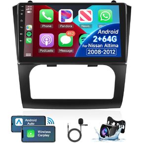 HiFi 2+64G for Nissan Altima 2008-2012 Auto A/C Android Car Radio Stereo, Wireless Carplay Android Auto 9 inch Touch Screen Bluetooth Car Audio Receiver Support GPS WiFi Backup Camera FM/RDS SWC