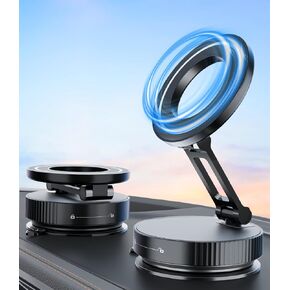 CloudValley Magnetic Car Phone Holder - Vacuum Suction Cup Phone Mount 360° Adjustable, Durable Metal Stand for iPhone & Android, Portable Magnetic Holder for Dashboard/Windshield/Gym Mirror (Black)