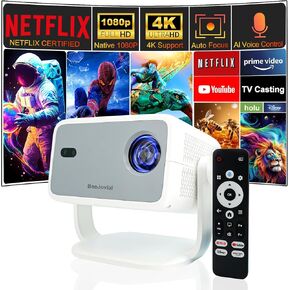 جهاز عرض MINI المرخص لـ Netflix و WiFi و Bluetooth: جهاز عرض محمول محمول HD الكامل 1080p - Auto Focus لـ Android iPhone TV HDMI