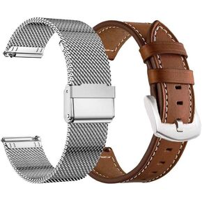 YEEJOK Smart Watch Bands 18mm,Vivoactive 4S Band, Venu 3S 2S Band, Compatible for Fossil Women's Gen 6/5E 42mm Straps, Gen 4 Q Venture HR Milanese Metal+Leather Bands Replacement